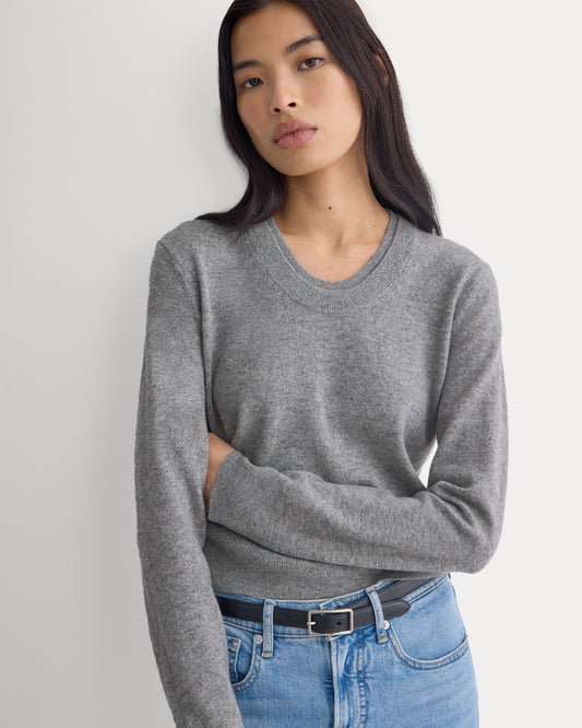 Fine Cashmere Long-Sleeve U-Neck Sweater | Heathered Light Grey
