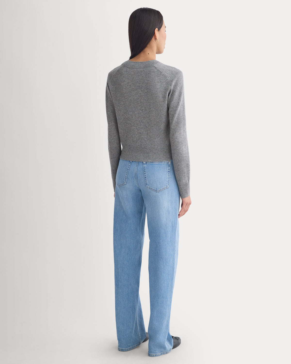 Fine Cashmere Long-Sleeve U-Neck Sweater | Heathered Light Grey