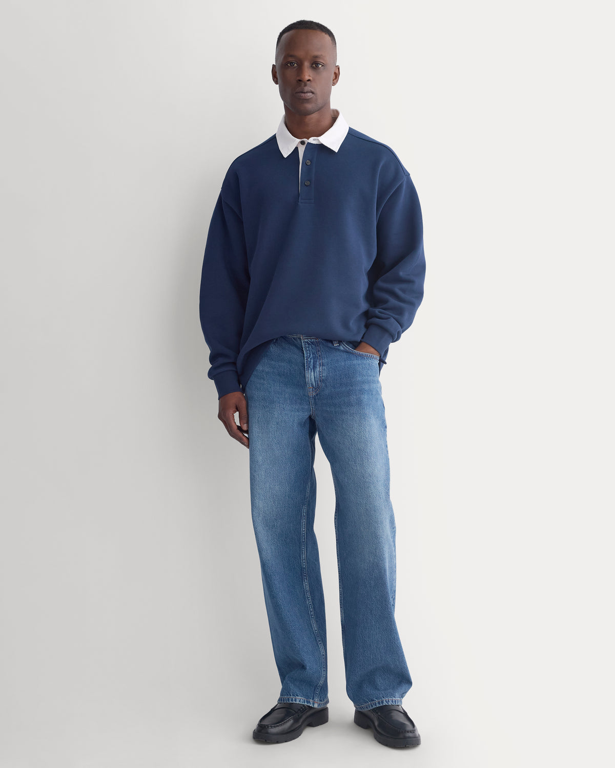 Luxe Fleece Rugby Polo | Deep Navy