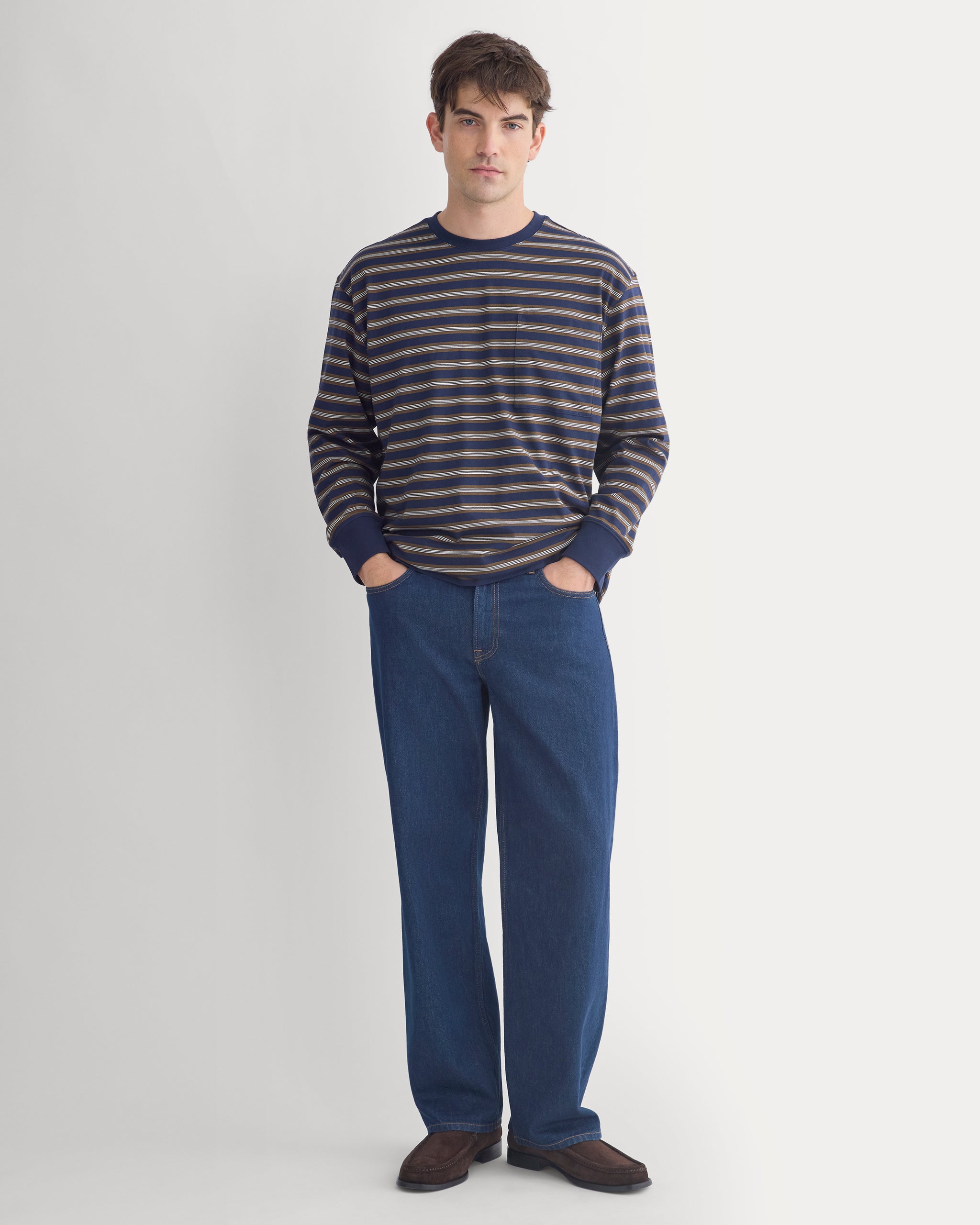 Forever Jersey Premium Long Sleeve Tee | Navy / Off White Stripe