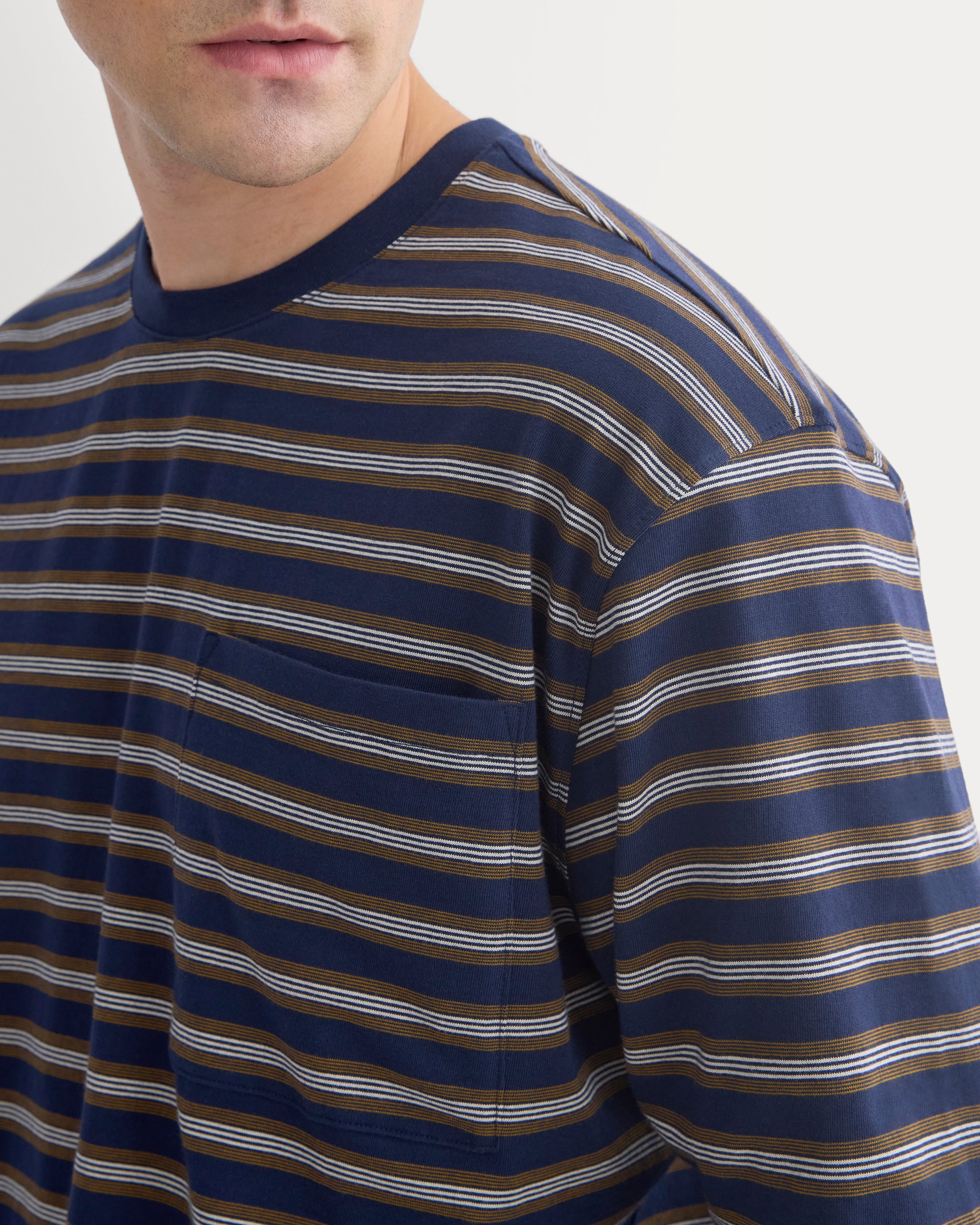 Forever Jersey Premium Long Sleeve Tee | Navy / Off White Stripe