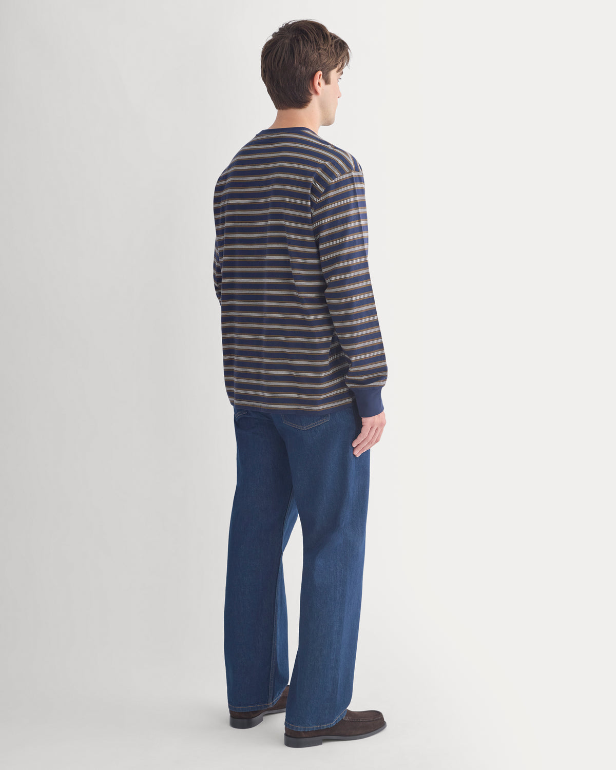 Forever Jersey Premium Long Sleeve Tee | Navy / Off White Stripe