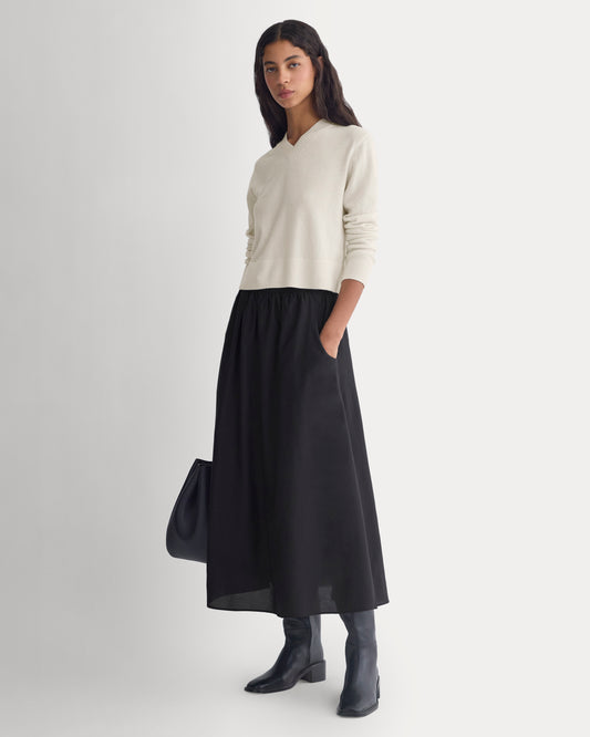 Pull-On Maxi Skirt in Cotton Silk | Black