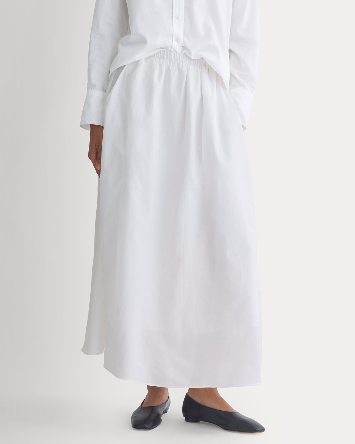 Pull-On Maxi Skirt in Cotton Silk | White