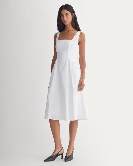 Cotton Pleated Mini Dress | White