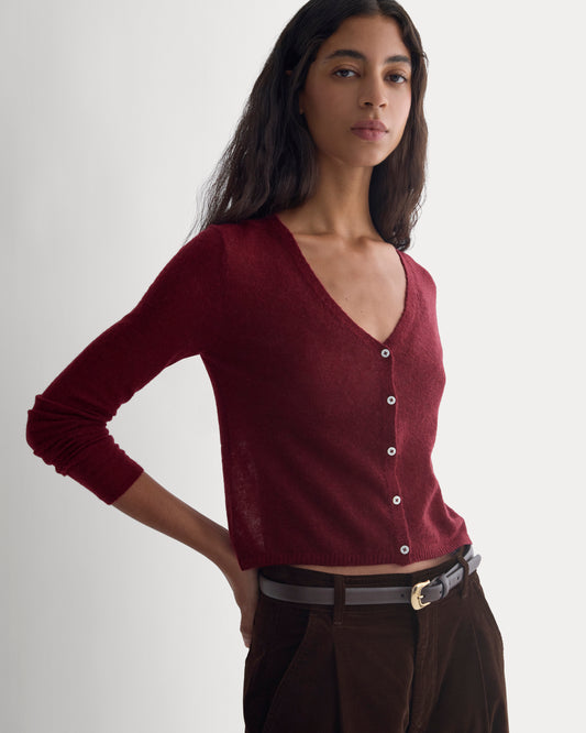 Air Alpaca Wide V Cropped Cardigan | Cabernet
