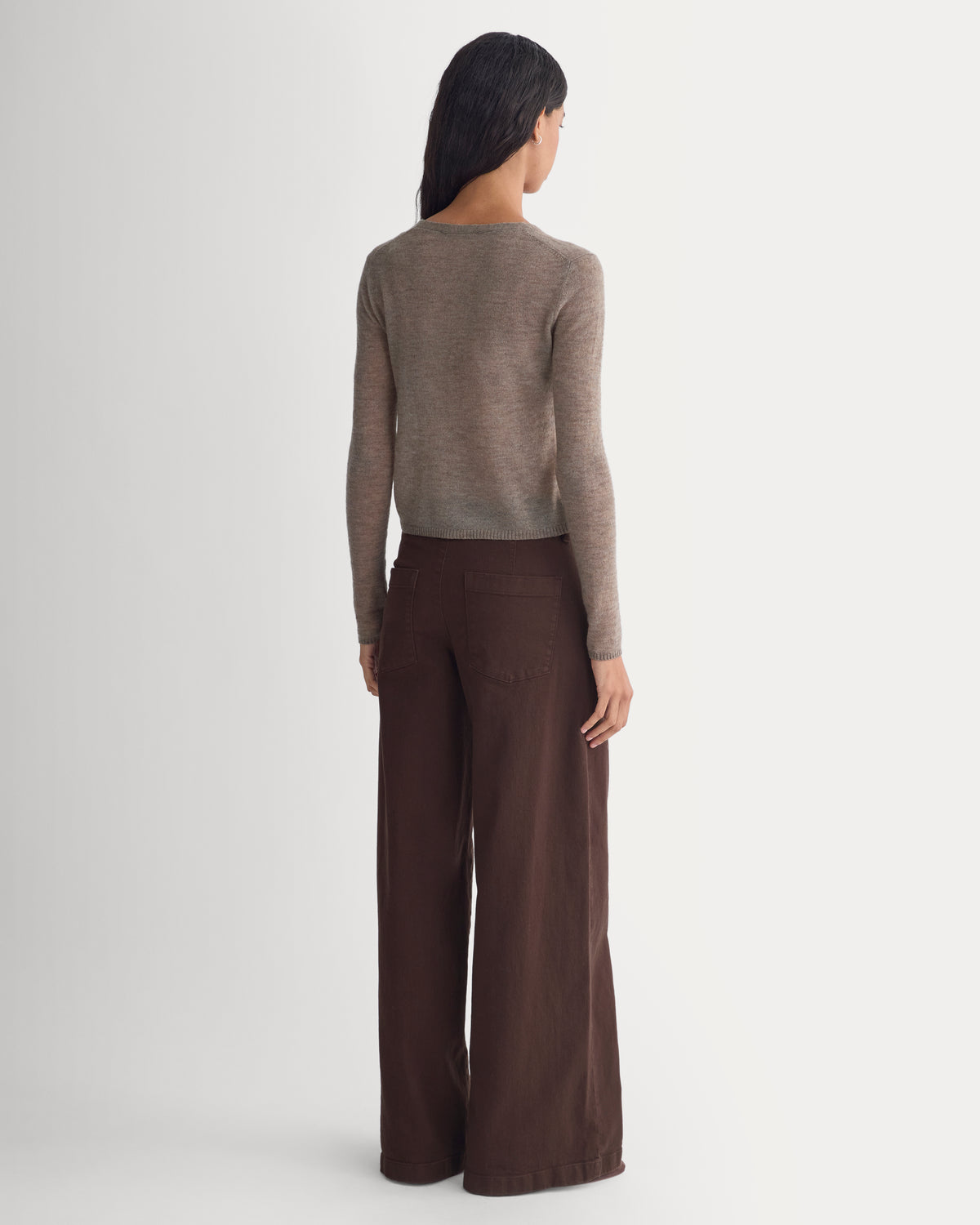 Air Alpaca Wide V Cropped Cardigan | Heathered Chocolate Chip