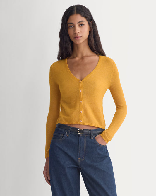 Air Alpaca Wide V Cropped Cardigan | Golden Yellow