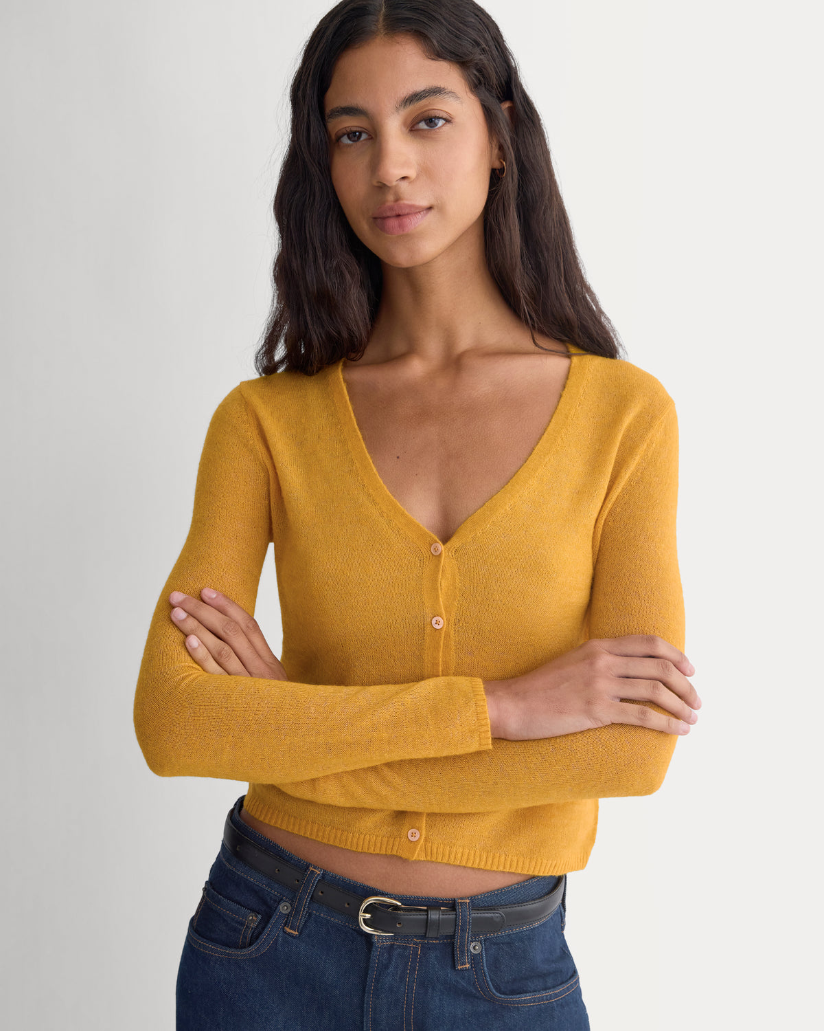 Air Alpaca Wide V Cropped Cardigan | Golden Yellow