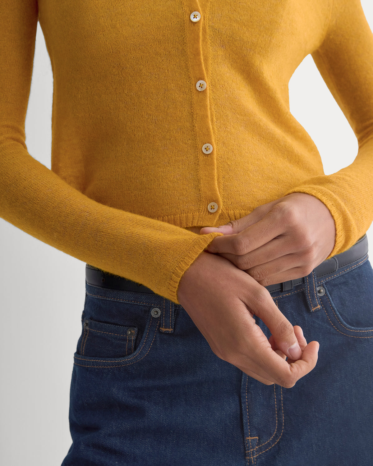 Air Alpaca Wide V Cropped Cardigan | Golden Yellow