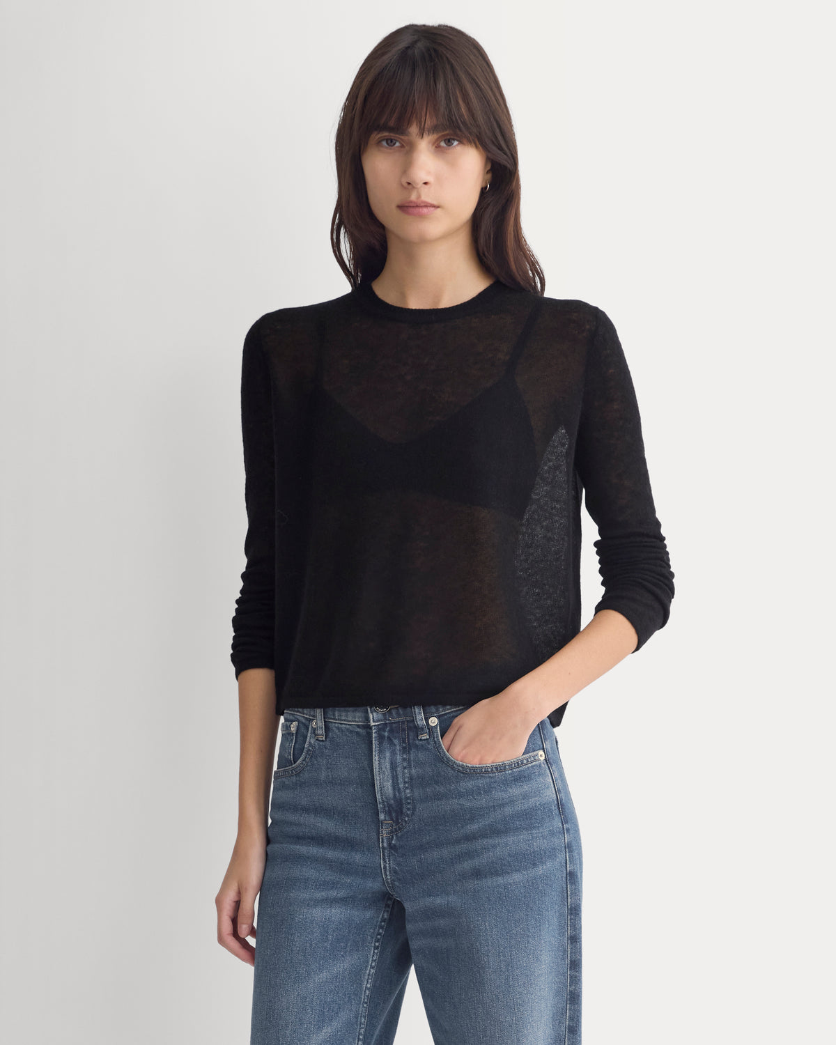 Air Alpaca Long-Sleeve Slim Crew | Black