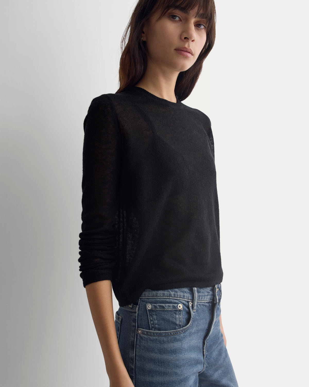 Air Alpaca Long-Sleeve Slim Crew | Black