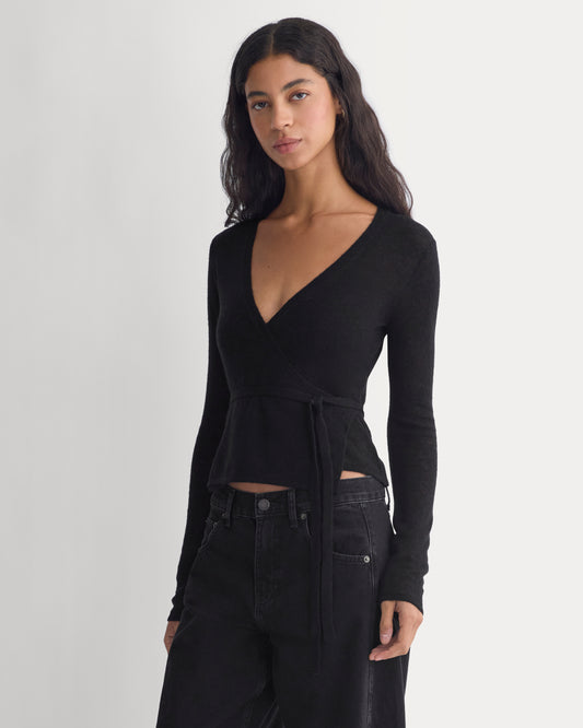 Wrap Top in Air Alpaca | Black