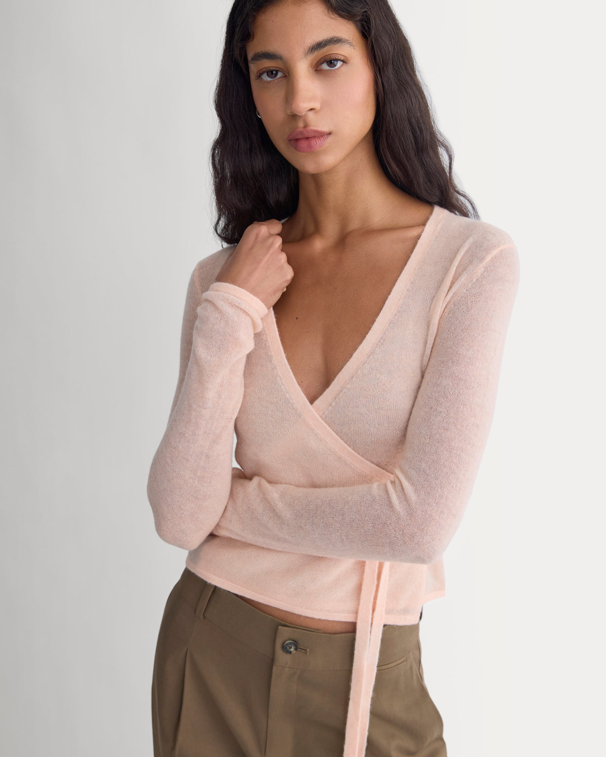 Wrap Top in Air Alpaca | Pale Peach