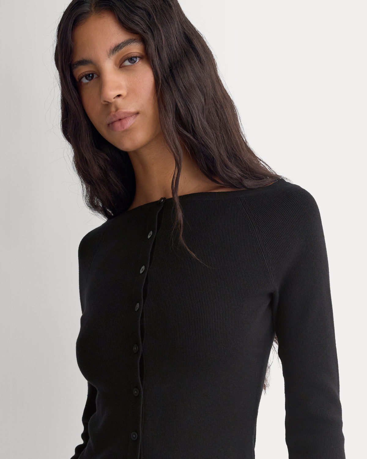 Fine Knit Off-The-Shoulder Cardigan |  Black