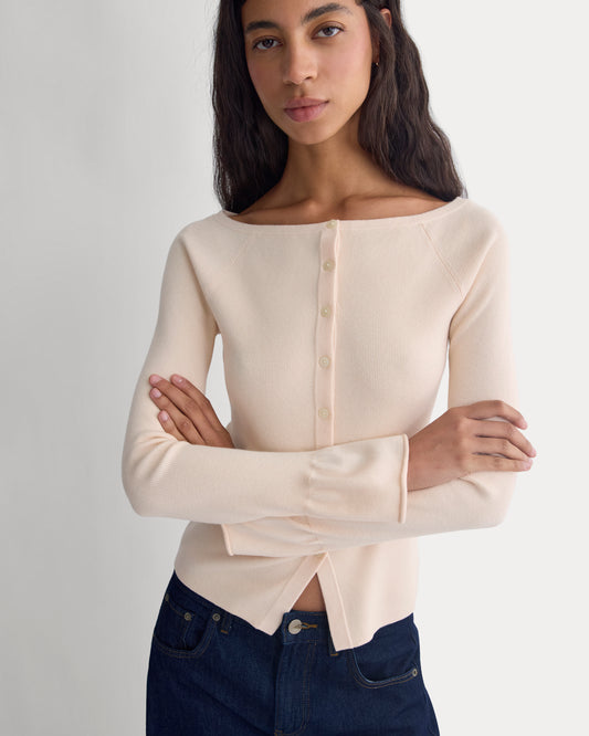 Fine Knit Off-The-Shoulder Cardigan | Whisper Pink