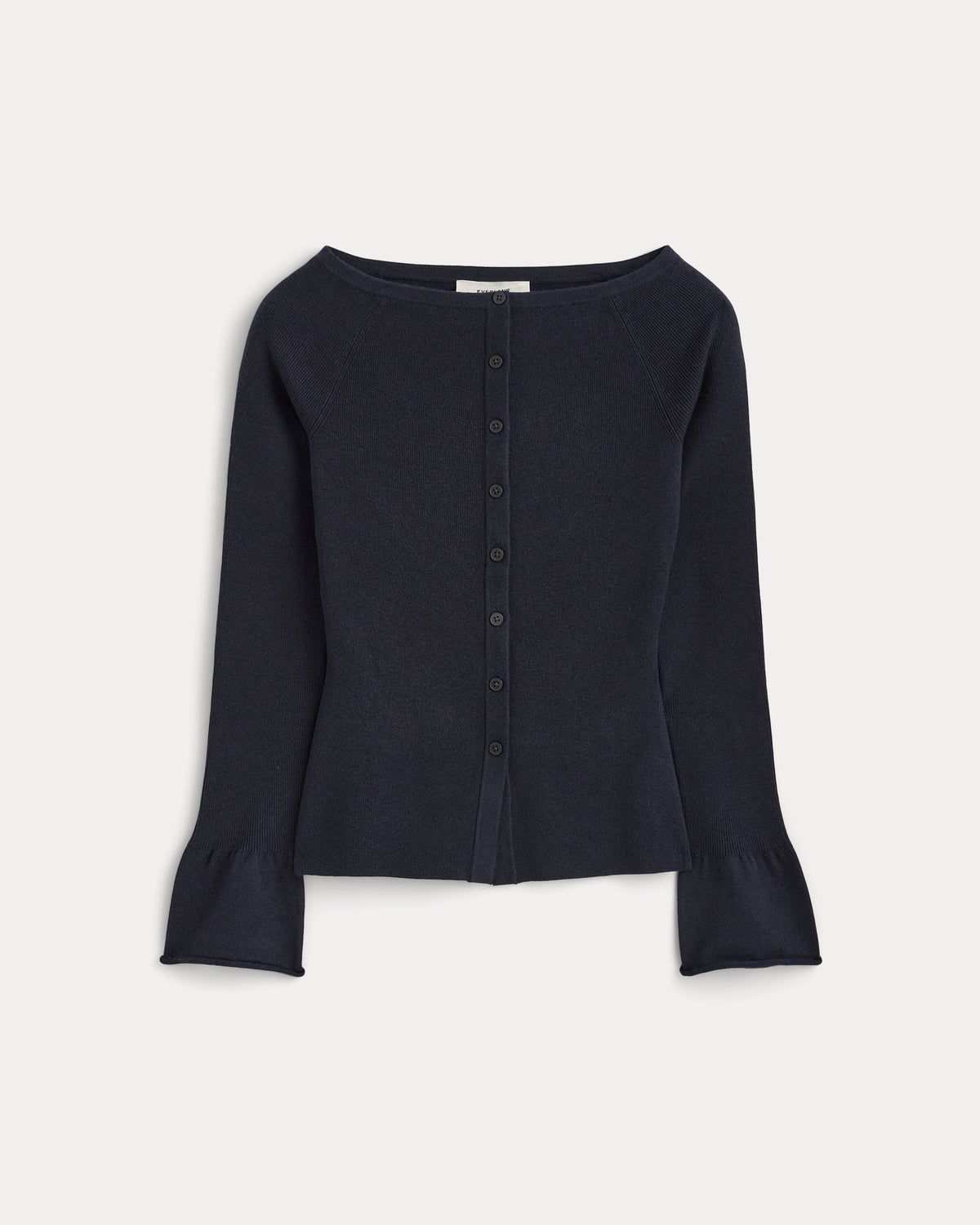 Fine Knit Off-The-Shoulder Cardigan |  Navy