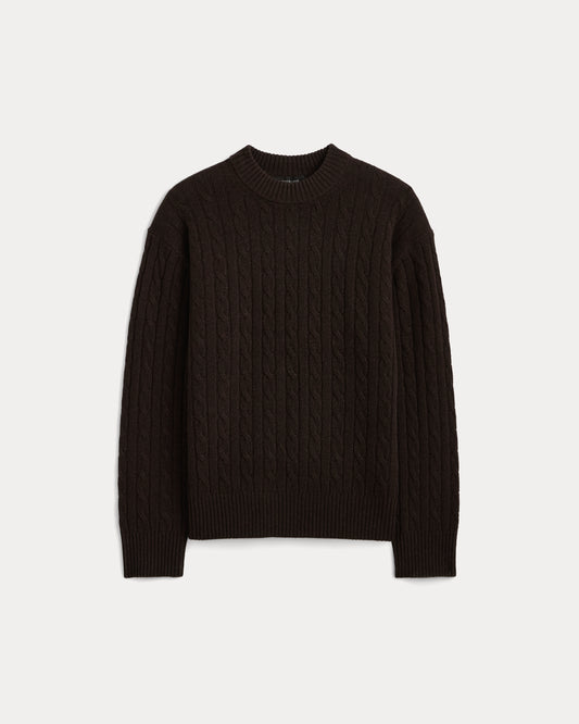 Cable Crew Neck in Wool Cashmere | Americano Brown