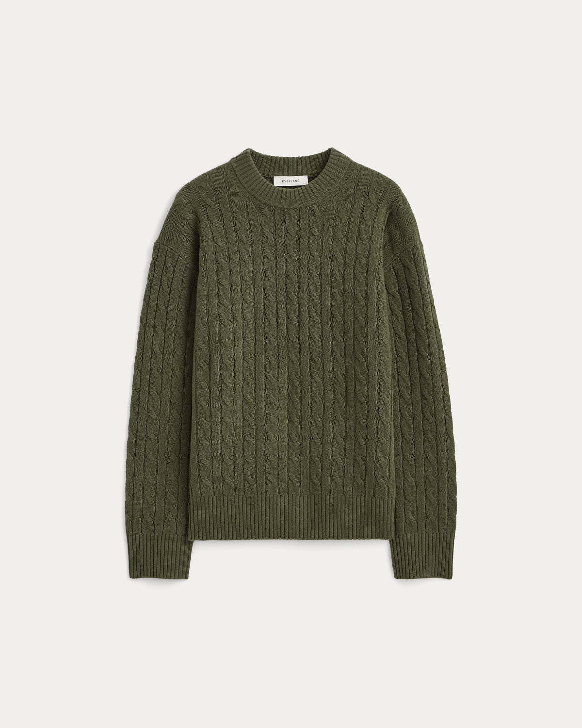 Cable Crew Neck in Wool Cashmere | Olive Night