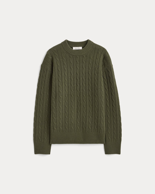 Cable Crew Neck in Wool Cashmere | Olive Night