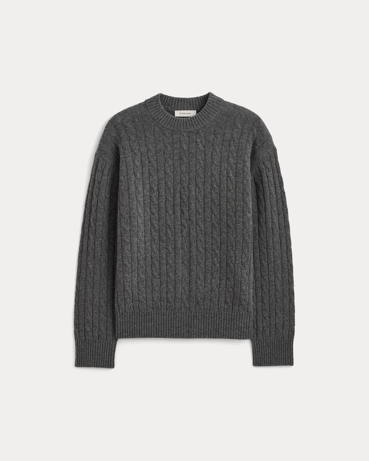 Cable Crew Neck in Wool Cashmere | Heathered Charcoal