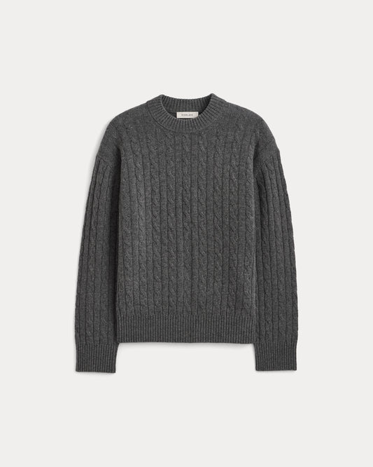 Cable Crew Neck in Wool Cashmere | Heathered Charcoal