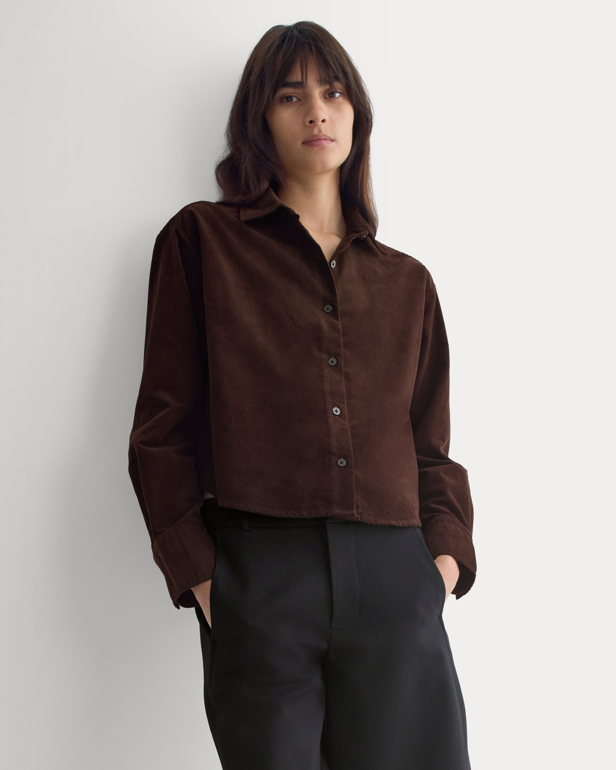 Cropped Shirt in Pinwale Corduroy | Coffee Bean
