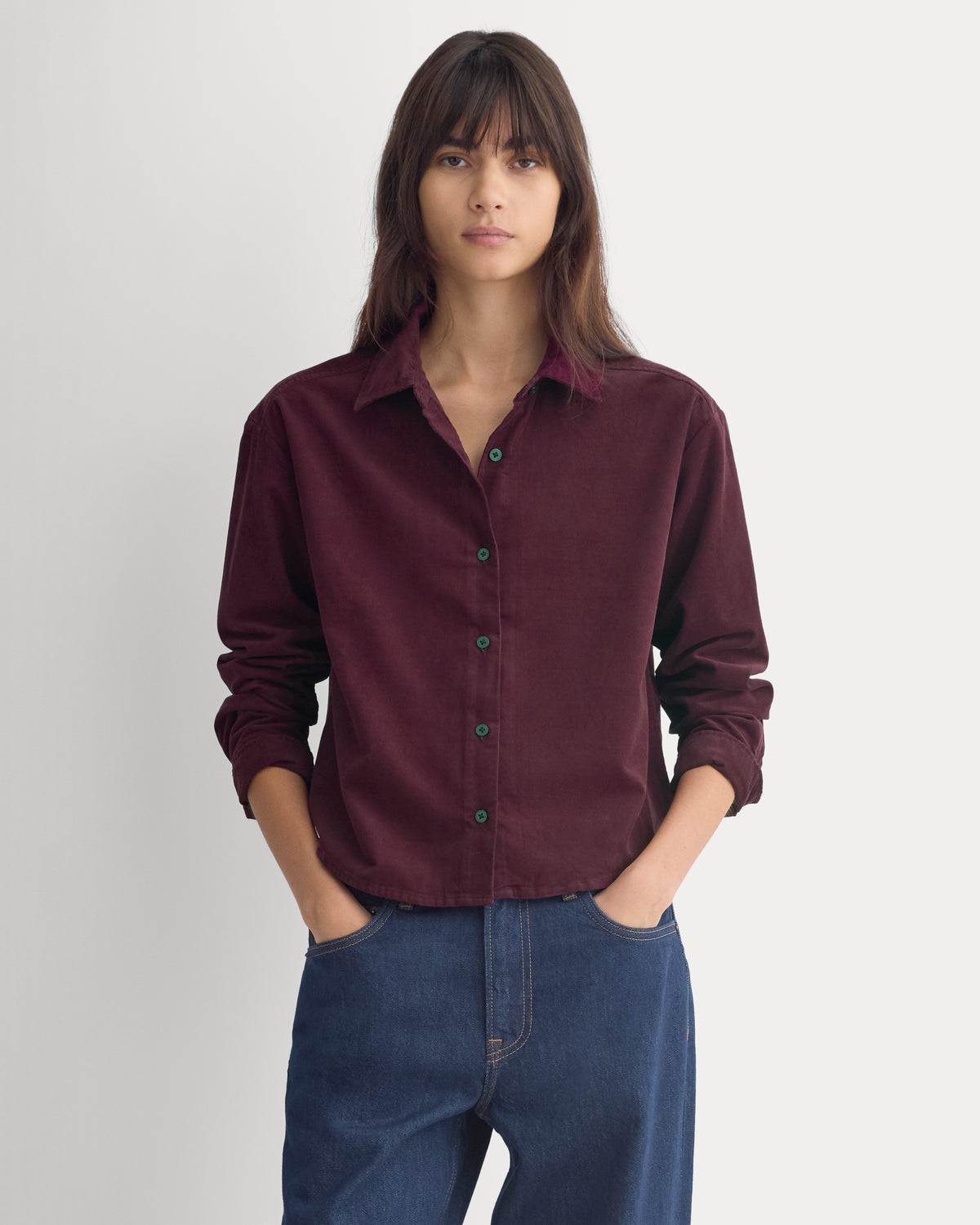 Cropped Shirt in Pinwale Corduroy | Deep Plum