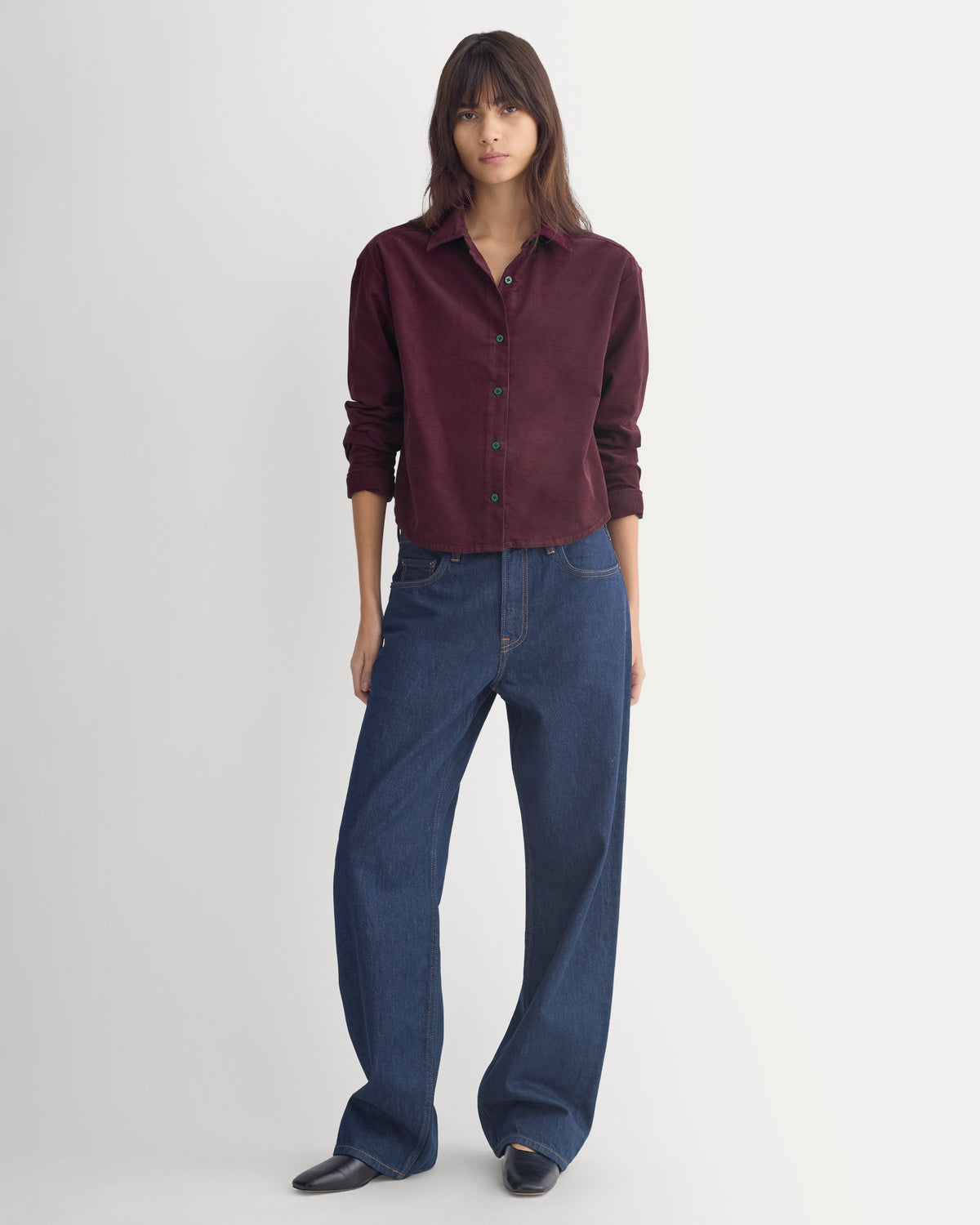 Cropped Shirt in Pinwale Corduroy | Deep Plum