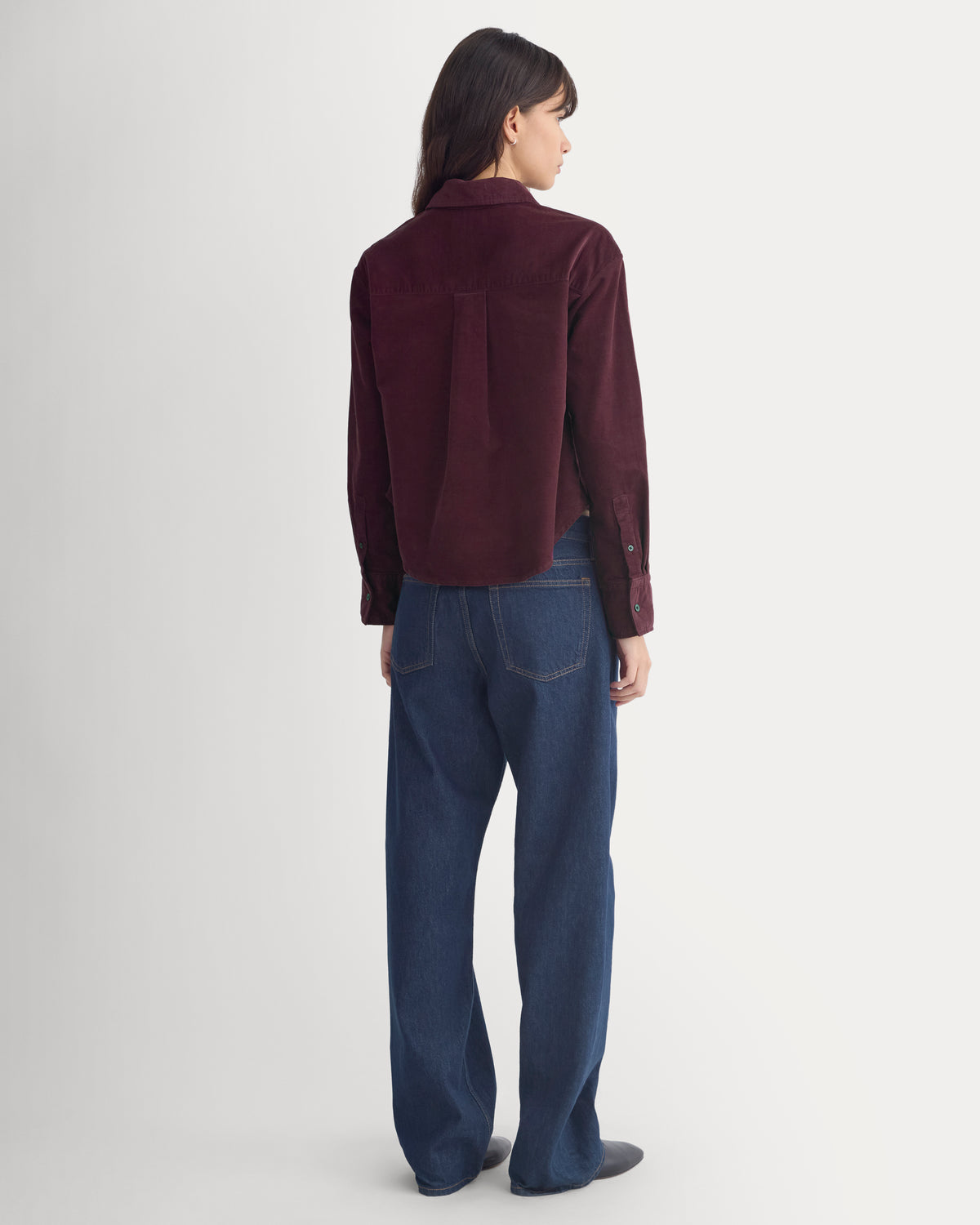 Cropped Shirt in Pinwale Corduroy | Deep Plum