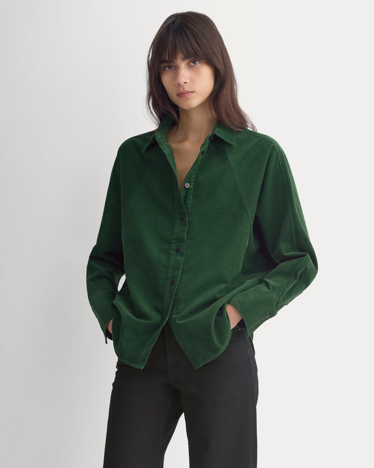Oversized Raglan Shirt in Pinwale Corduroy - Eden Green | Eden Green