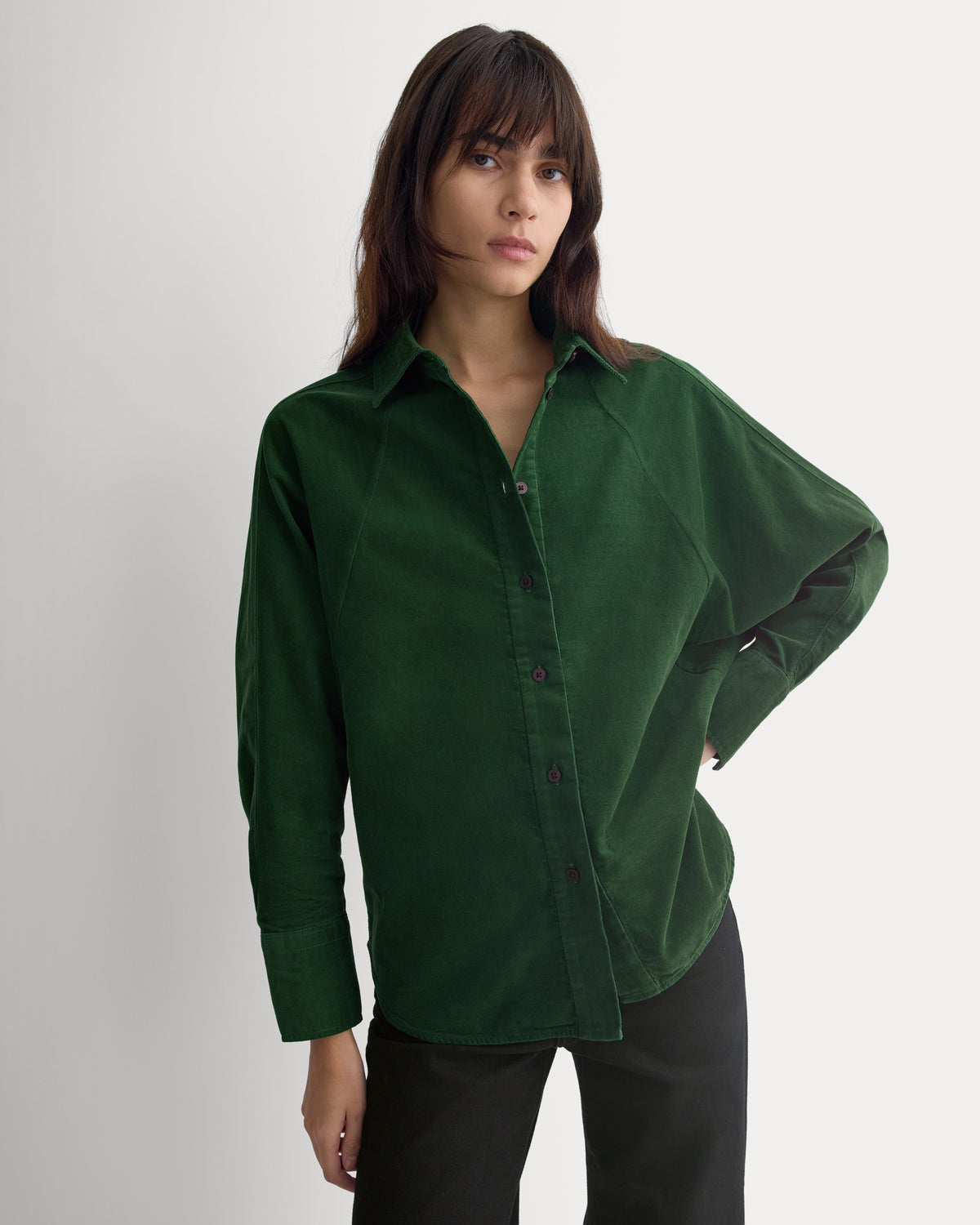 Oversized Raglan Shirt in Pinwale Corduroy - Eden Green | Eden Green