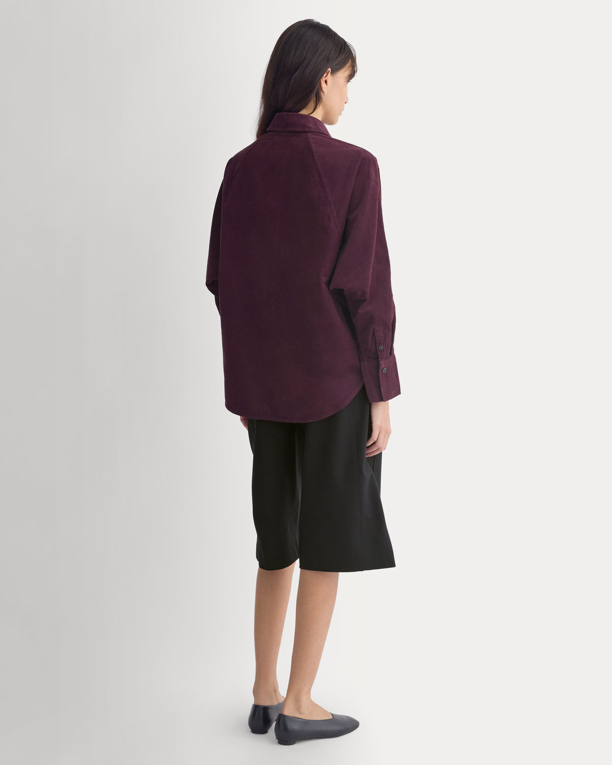 Oversized Raglan Shirt in Pinwale Corduroy - Eden Green | Deep Plum