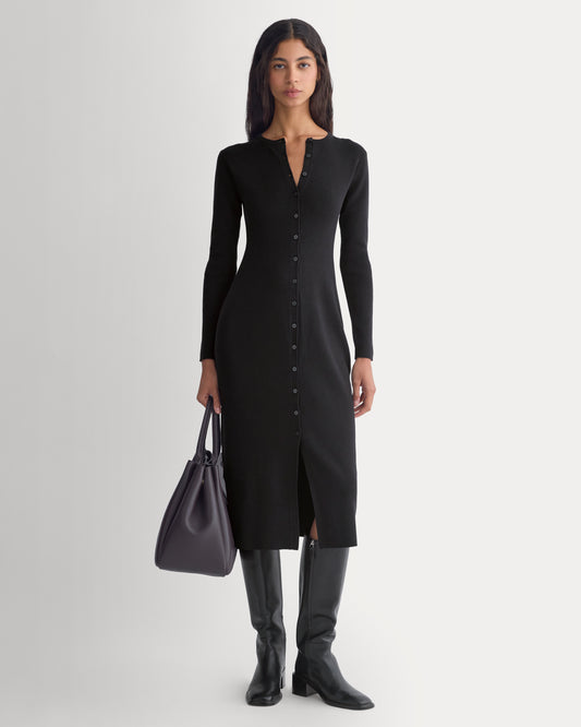 Fine-Knit Maxi Cardigan Dress  | Black