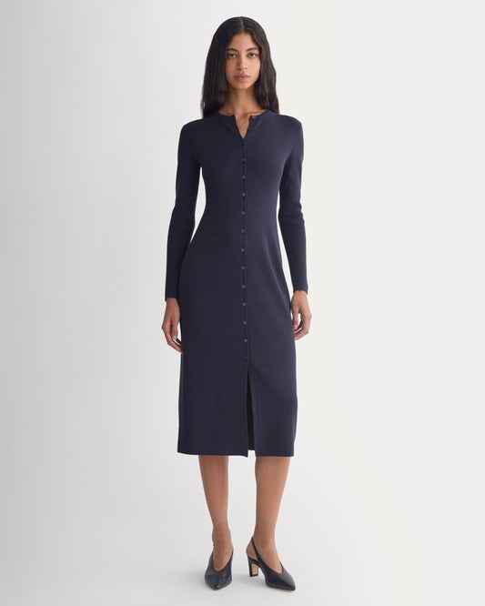 Fine-Knit Maxi Cardigan Dress  | Navy