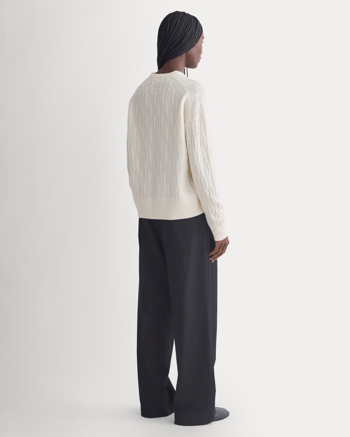 Relaxed Cable-Knit Crew in Luxe Merino | Bone
