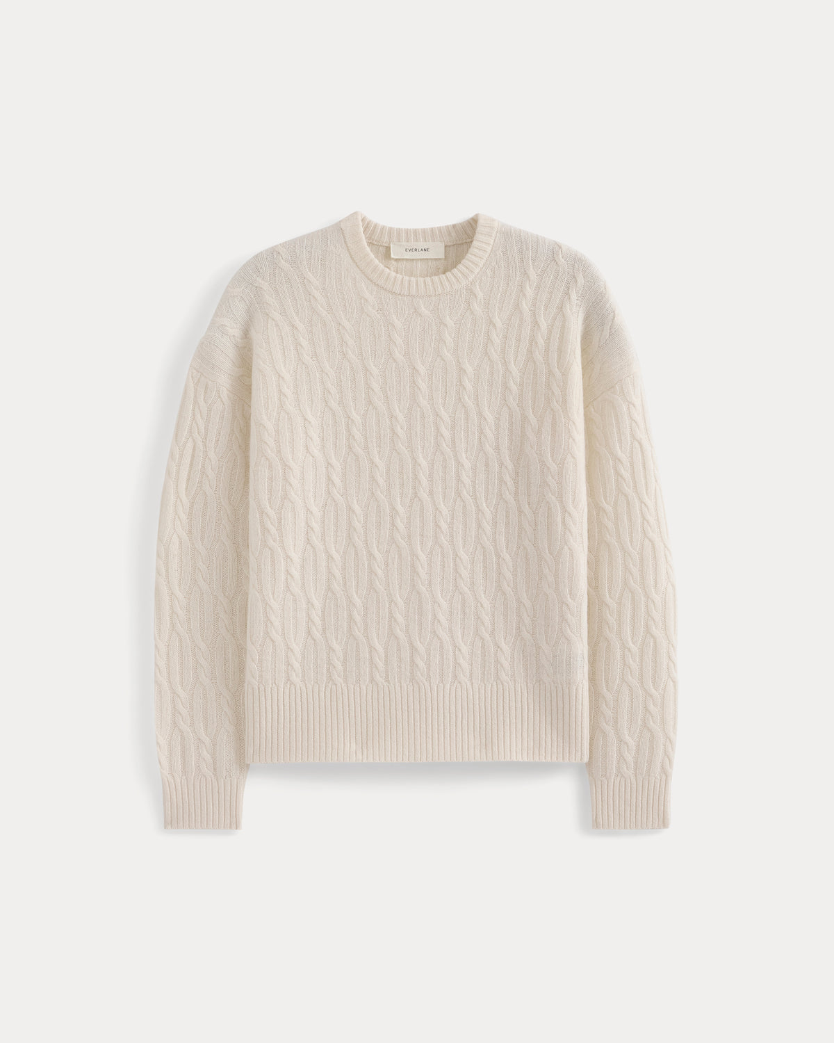 Relaxed Cable-Knit Crew in Luxe Merino | Bone