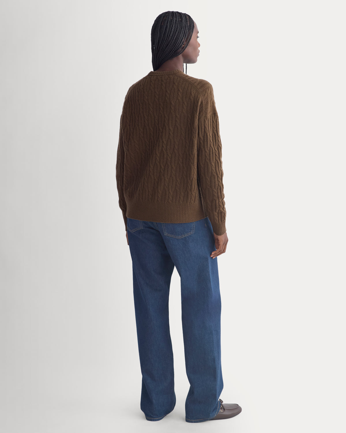 Relaxed Cable-Knit Crew in Luxe Merino | Cocoa