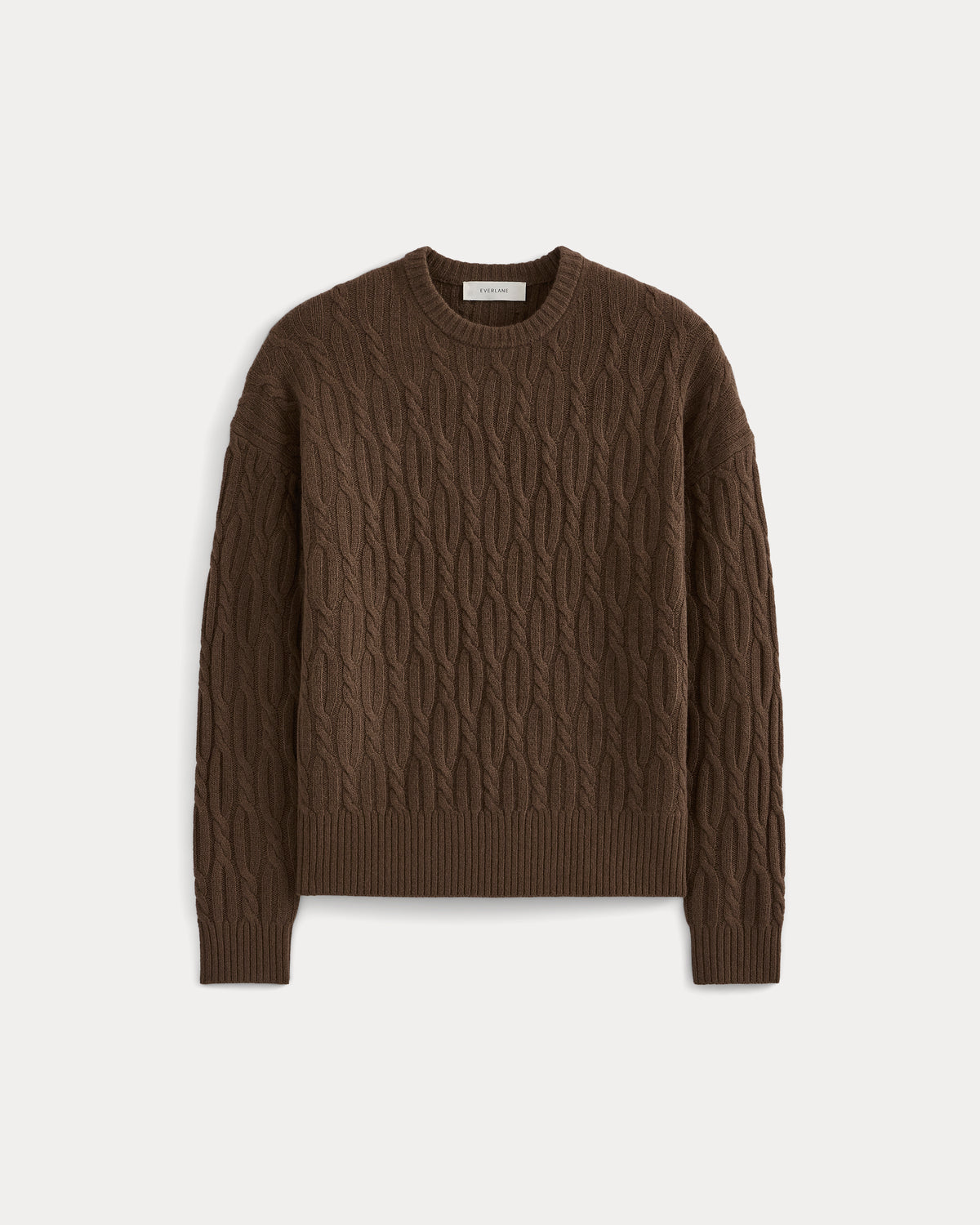 Relaxed Cable-Knit Crew in Luxe Merino | Cocoa