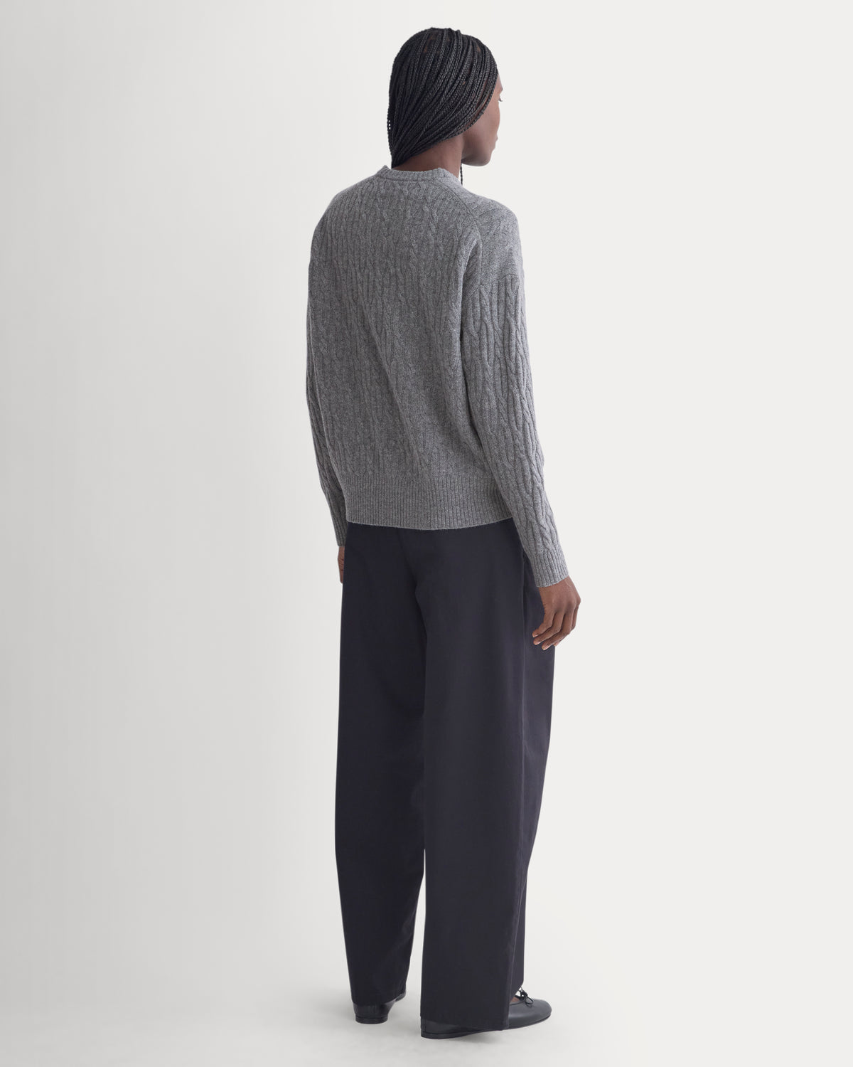 Relaxed Cable-Knit Crew in Luxe Merino | Heathered Mid-Grey