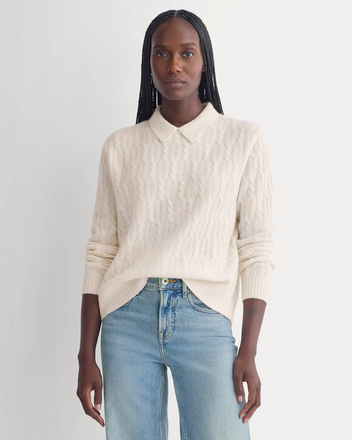Cable-Knit Polo in Luxe Merino | Bone