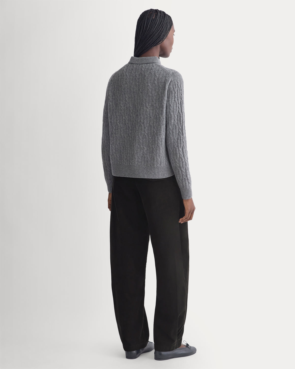 Cable-Knit Polo in Luxe Merino | Heathered Mid-Grey