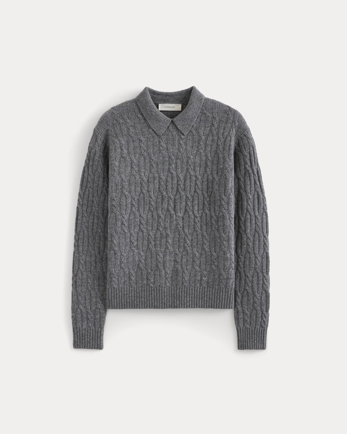 Cable-Knit Polo in Luxe Merino | Heathered Mid-Grey