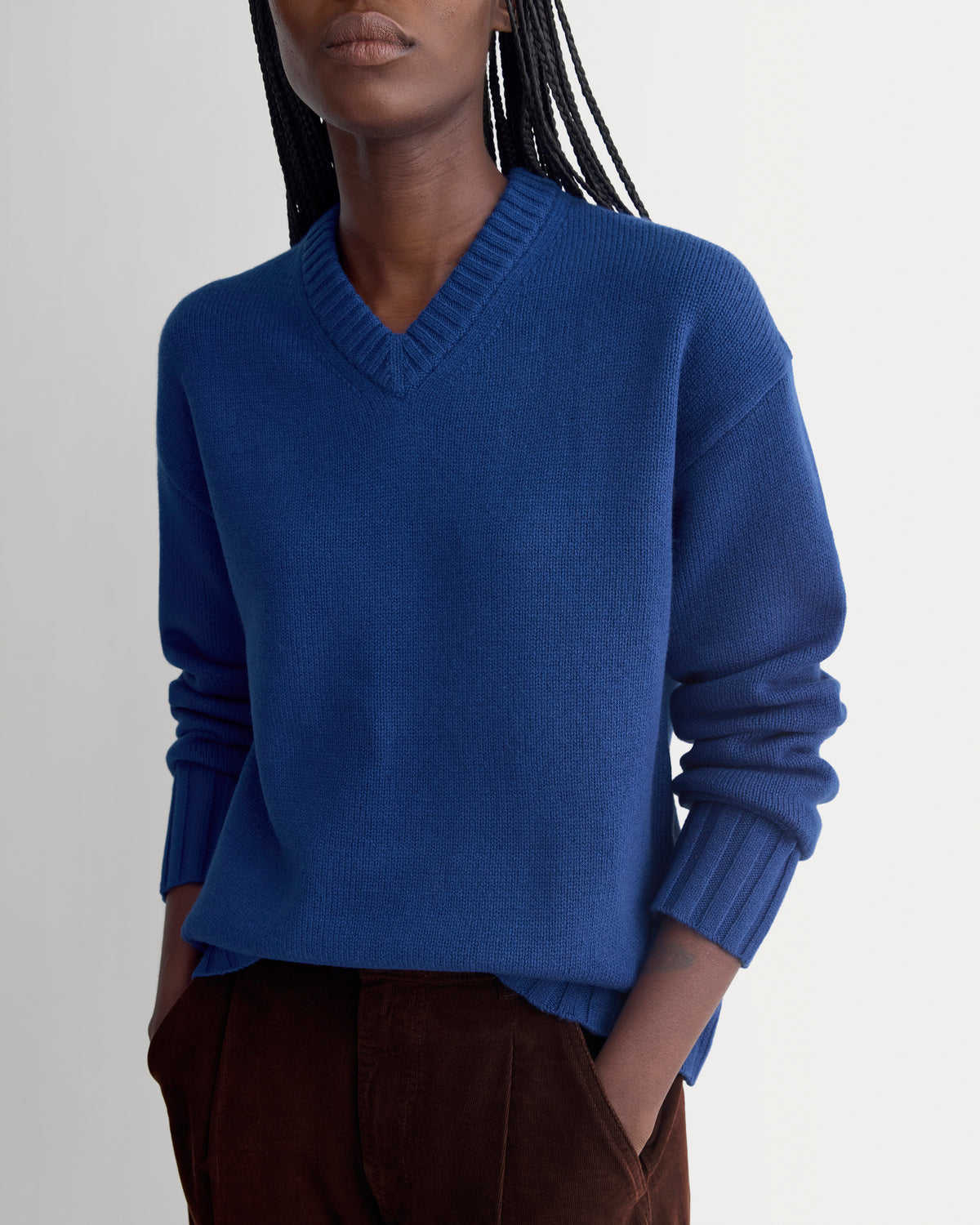 V-Neck Sweater in Extrafine Luxe Merino | Soladite Blue