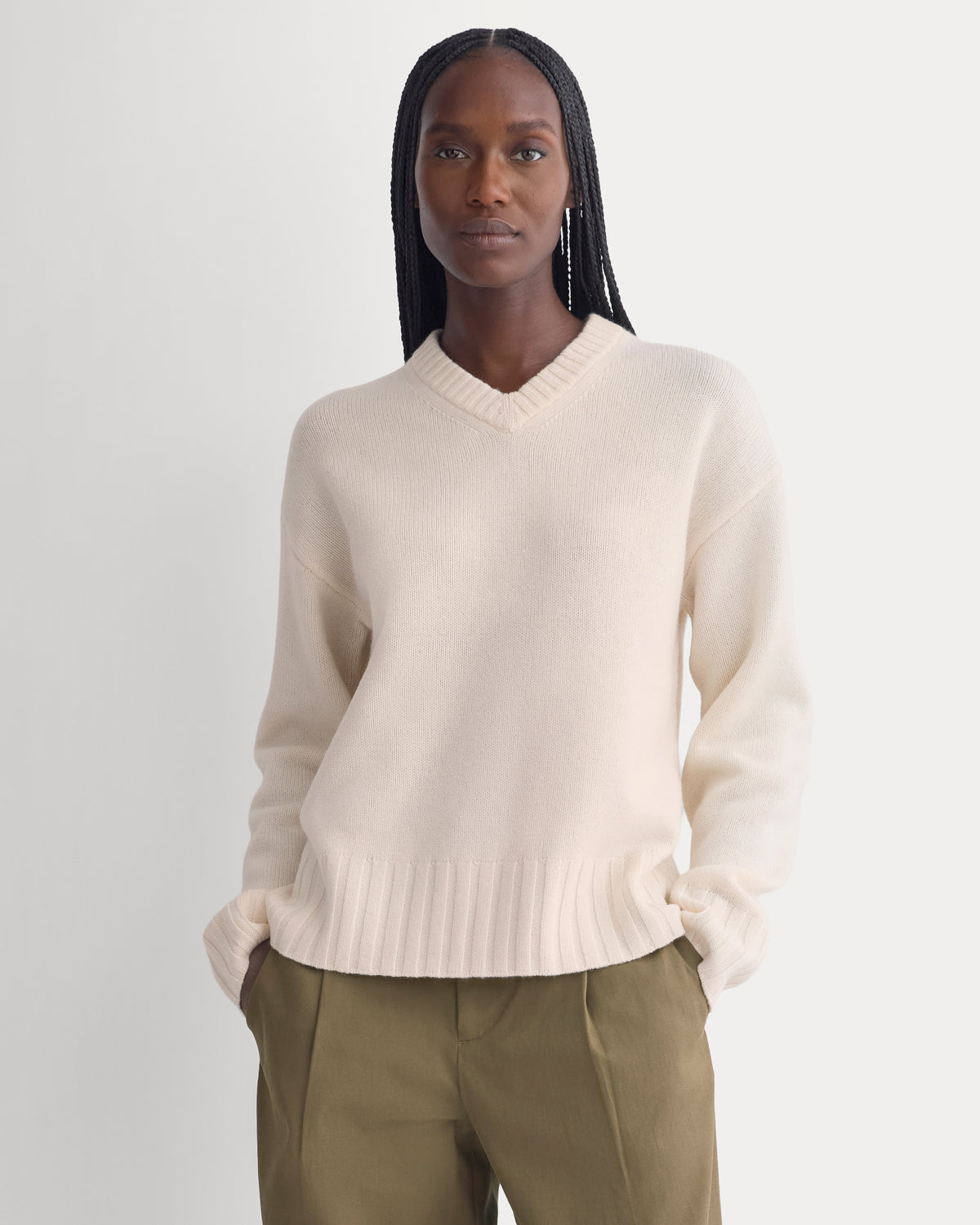 V-Neck Sweater in Extrafine Luxe Merino | Bone