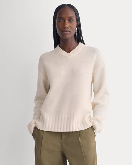 V-Neck Sweater in Extrafine Luxe Merino | Bone