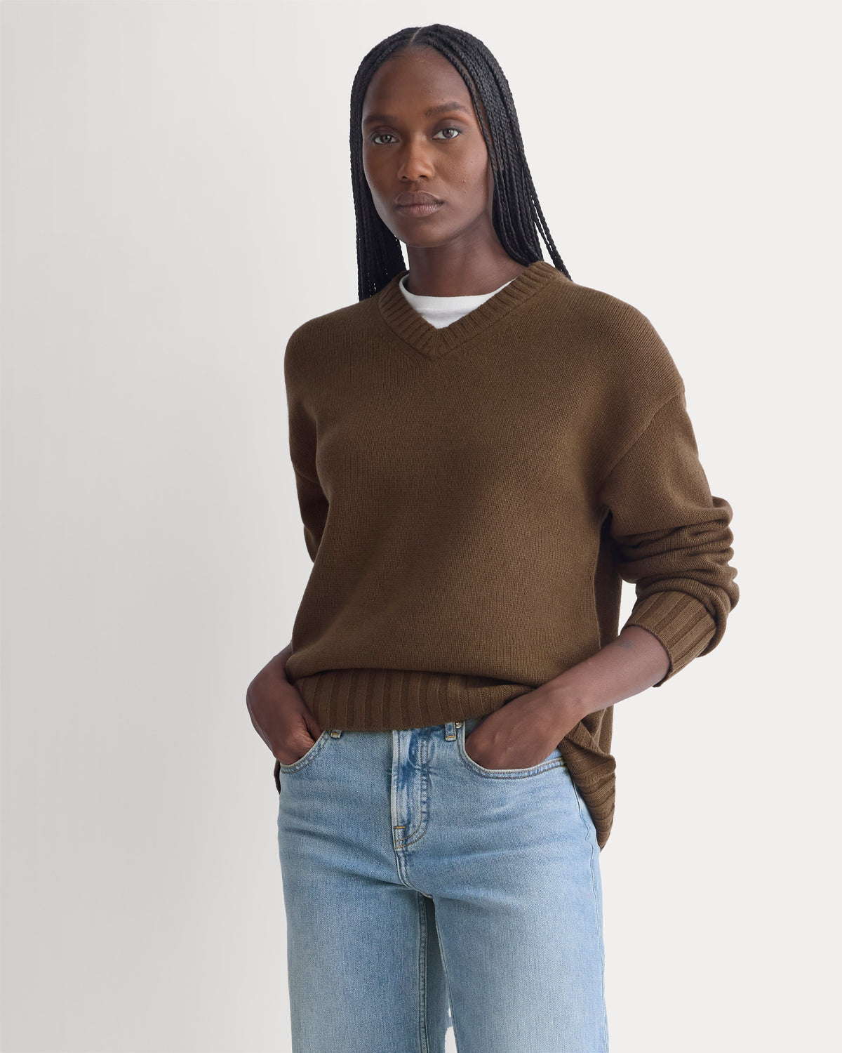 V-Neck Sweater in Extrafine Luxe Merino | Cocoa
