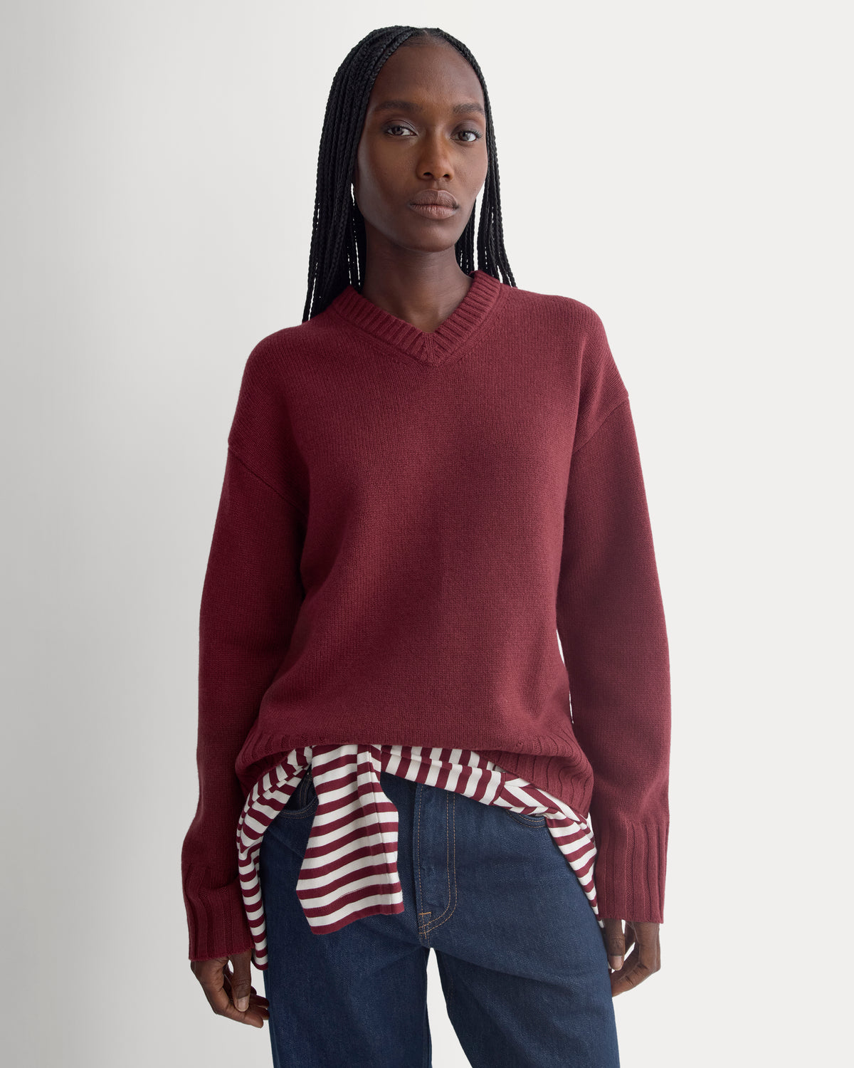 V-Neck Sweater in Extrafine Luxe Merino | Cabernet