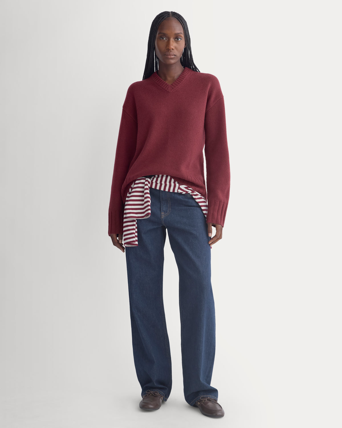 V-Neck Sweater in Extrafine Luxe Merino | Cabernet