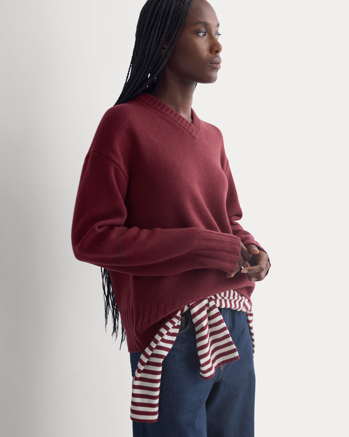V-Neck Sweater in Extrafine Luxe Merino | Cabernet